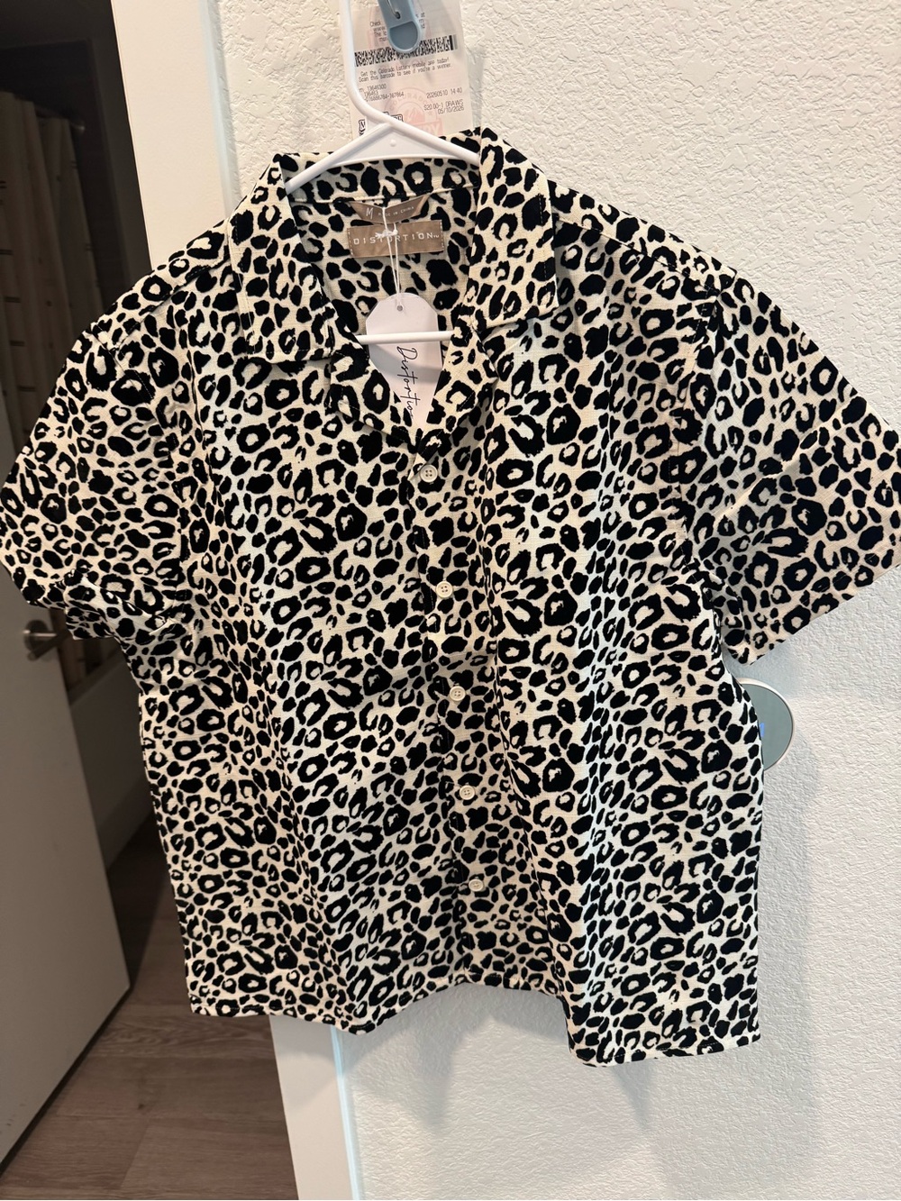 J. Crew Black & White Leopard-Print Short Sleeve Button-Up